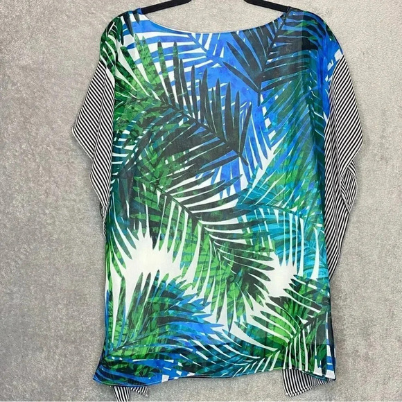 CALVIN Klein M Medium Top Shirt Blue Floral Batwing Sleeve Round Neck P21 - Picture 4 of 7